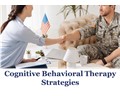 Therapist shaking hands with a military service member with the words cognitive behavioral therapy strategies