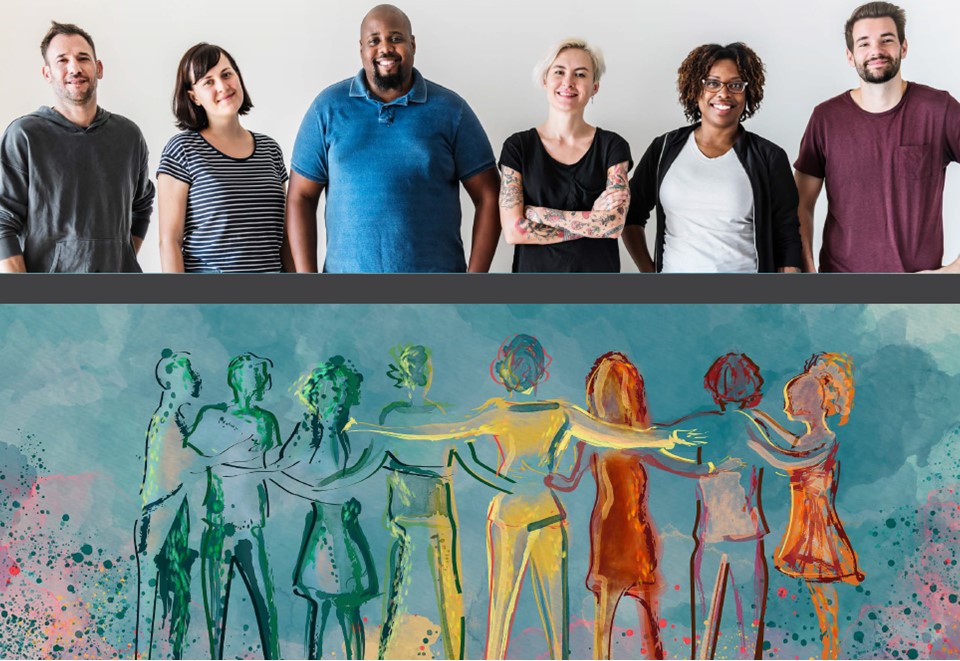 Group of diverse people embracing