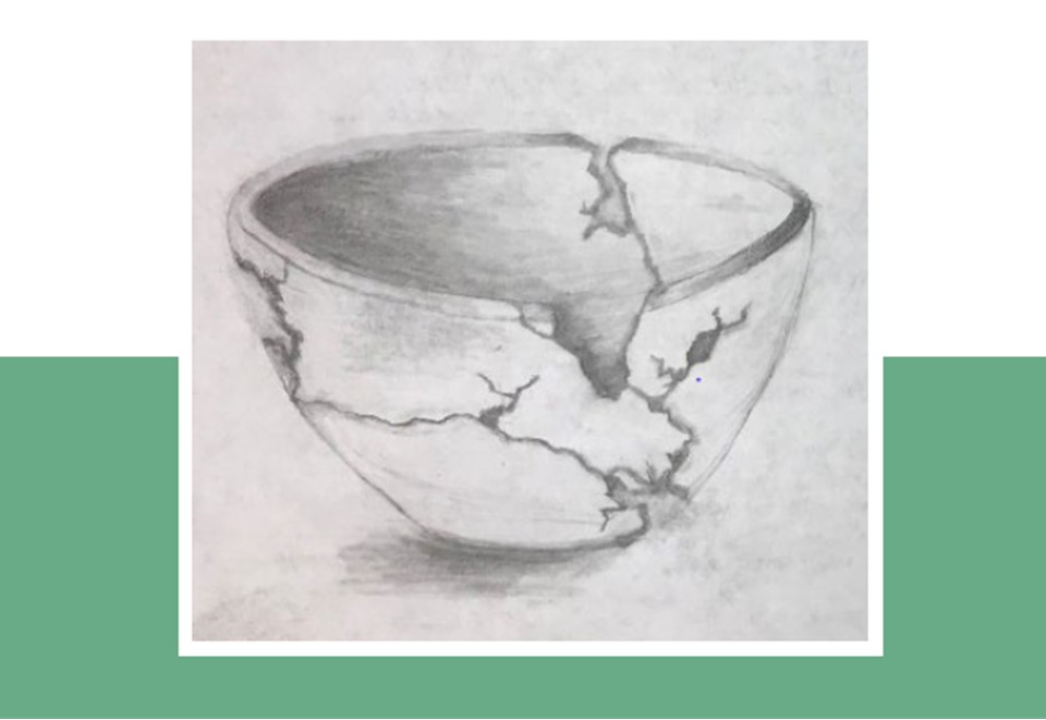 Bowl with cracks in it drawn by Veteran with moral injury