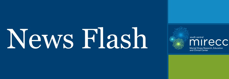 SC MIRECC news flash banner will collage of images of Veterans, family members, a rural area, and a health care provider