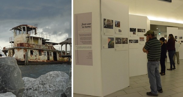 Sharon Urbina's photo-narrative image and people viewing the exhibit