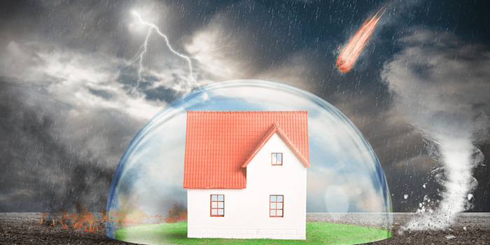 House with bubble shield protecting it from natural disasters