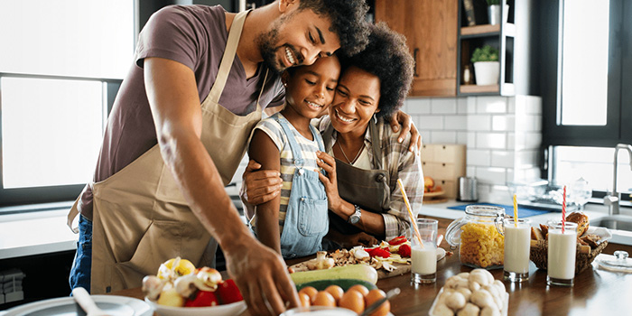 Family cooking healthy food