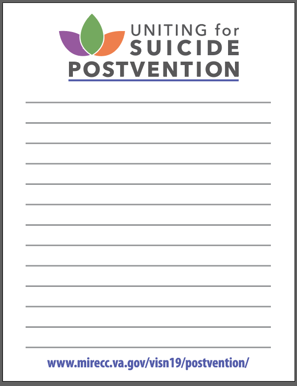 Uniting for Suicide Postvention (USPV) Notepad