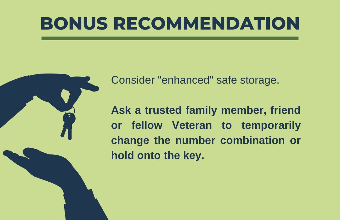 A silhouette of 2 hands, 1 hand is placing keys into the other hand, with the implied meaning of trusting someone to hold onto gun lock keys during times of heightened risk