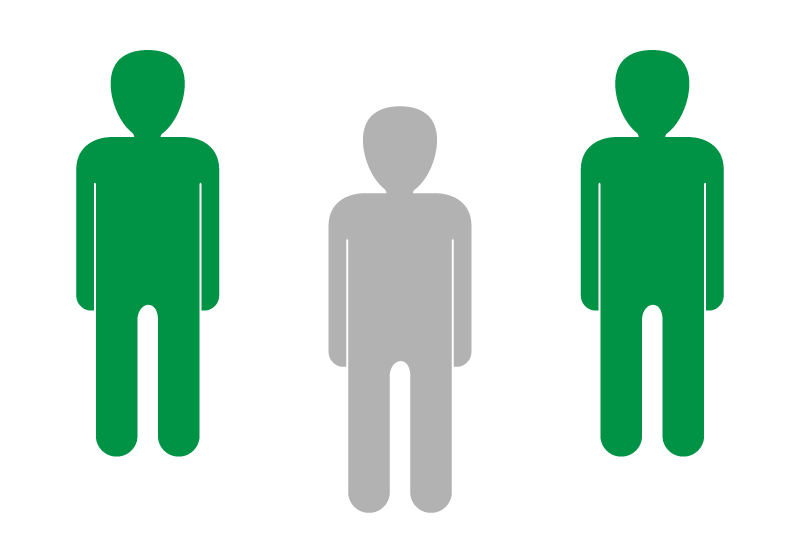 Three human figures with two highlighted.