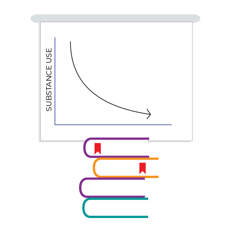 Illustration of chart in behind stack of books