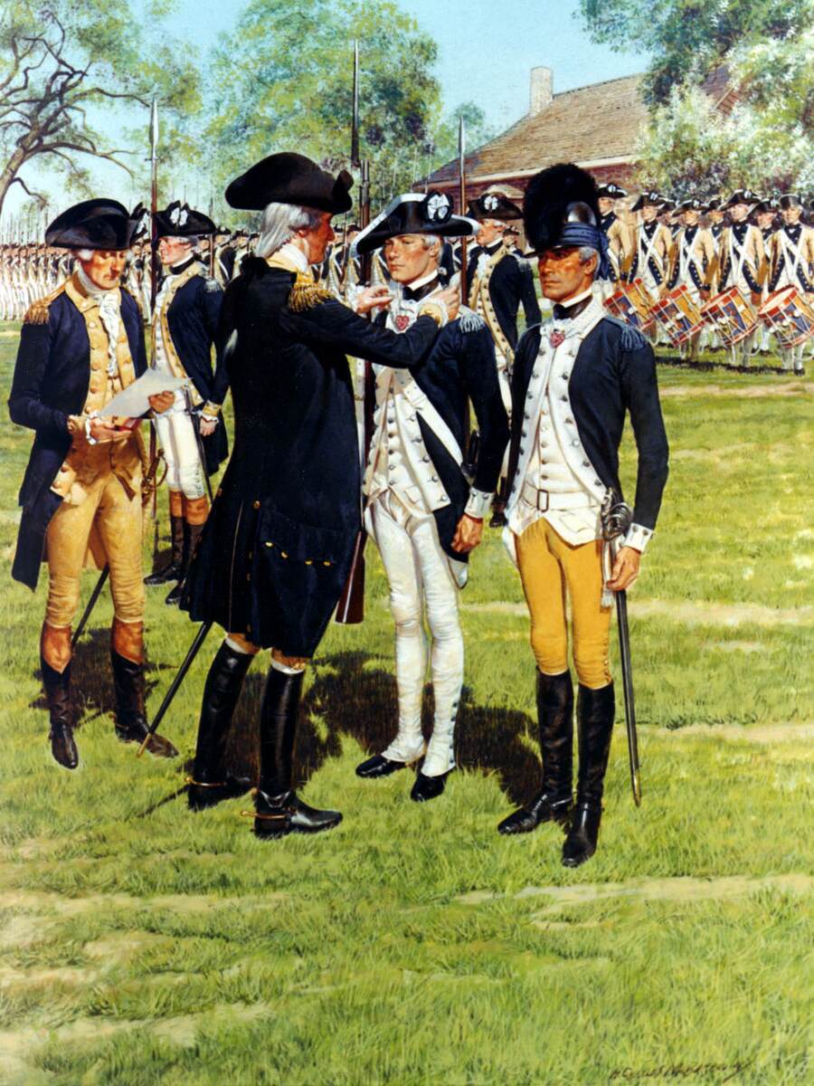 On May 3, 1783, Sergeant Elijah Churchill and William Brown received badges and certificates from Washington's hand at the Newburgh headquarters. Sergeant Daniel Bissell, Jr., received the award on June 10, 1783.