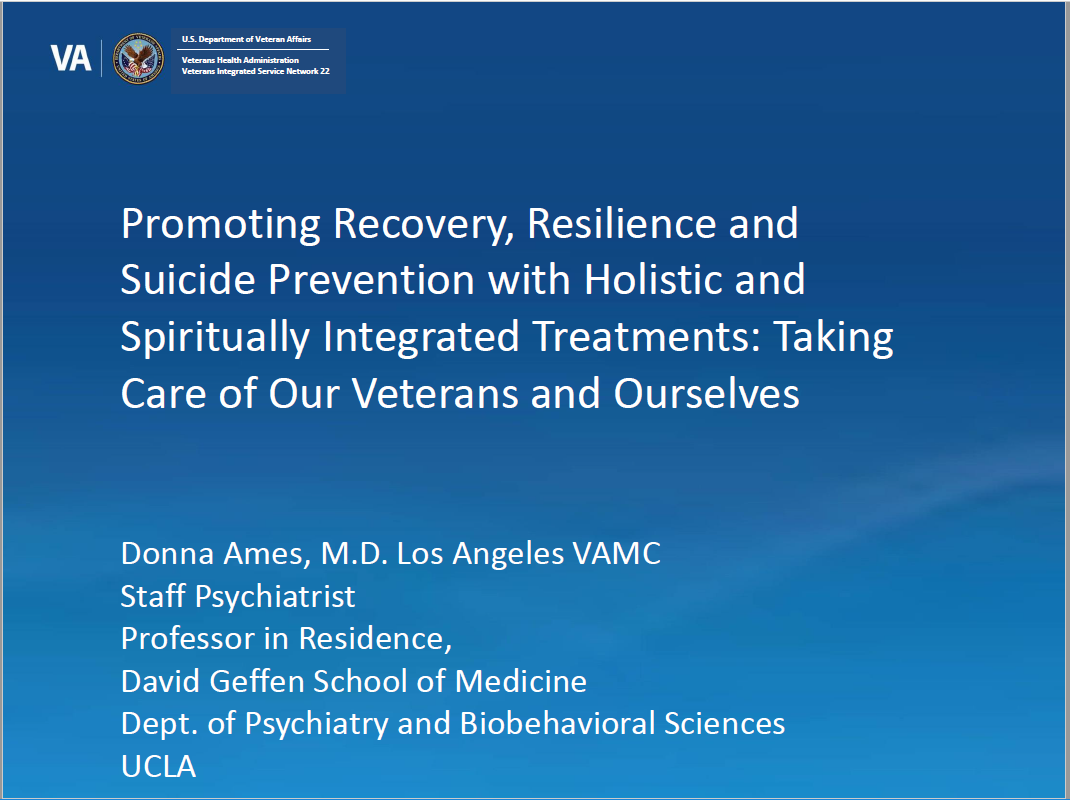 Promoting Recovery, Resilience and Suicide Prevention With Holistic and Spiritually Integrated Treatments: Taking Care of Our Veterans and Ourselves
